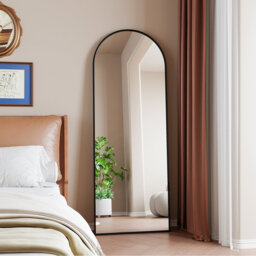 Arched Aluminum Alloy Framed Full Length Mirror with Stand Large Wall Mirror