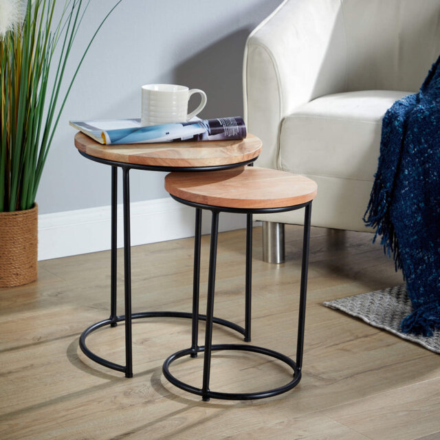 Adrienn Solid Wood Round Nest of Side End Tables