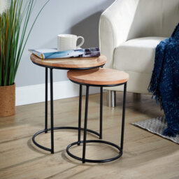 Adrienn Solid Wood Round Nest of Side End Tables