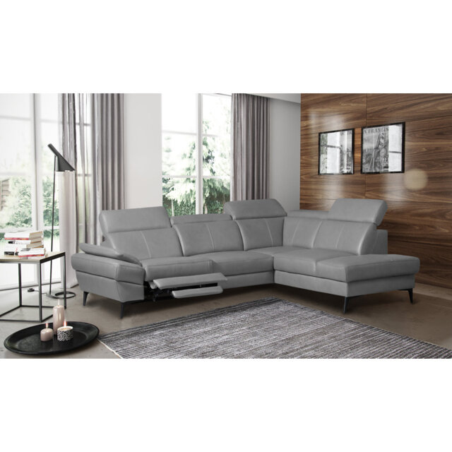 Genuine Leather Reclining Corner Sofa with Adjustable Headrests and Adjustable Armrest and Storage