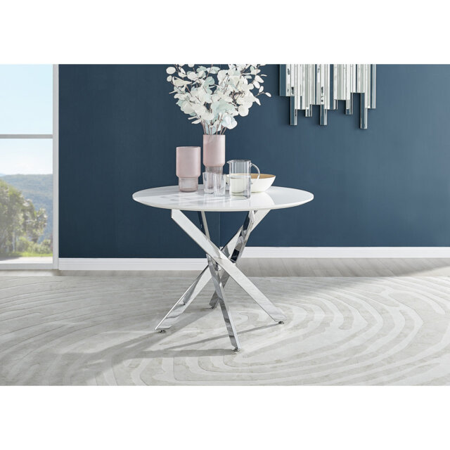 Eubanks Luxury Metal and White Gloss Round Dining Table - Modern Statement Design