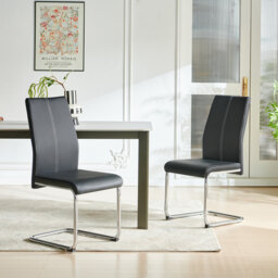 Modern Faux Leather Dining Chair with Chrome Cantilever Base, Set of 2
