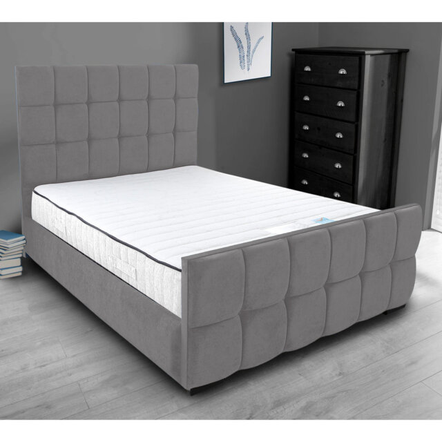 Merricks Contemporary Velvet Upholstered Bed Frame - Padded Headboard, Sprung Slats
