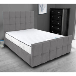Merricks Contemporary Velvet Upholstered Bed Frame - Padded Headboard, Sprung Slats