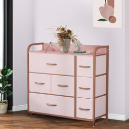Eriska Steel Frame Chest of Drawers bedroom drawers with 7 Drawers & Wood Top