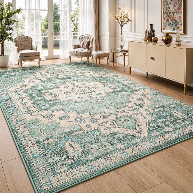 Traditional Veramin Cashmere-Feel Area Rug & Runner, Non-Slip Washable Living Room Carpet