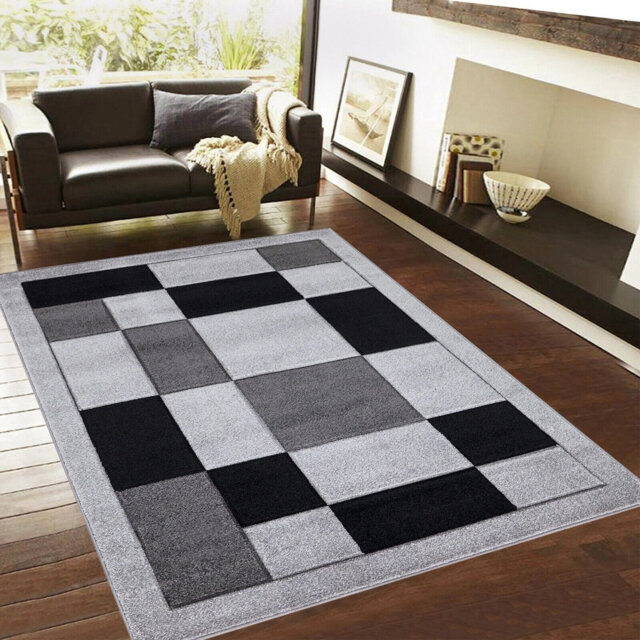 Havana Geometric Grey Black Large Rugs – Modern Living Room Carpet, Bedroom & Hallway Runner - Soft, Non-Shedding, Stain Resistant Floor Mat
