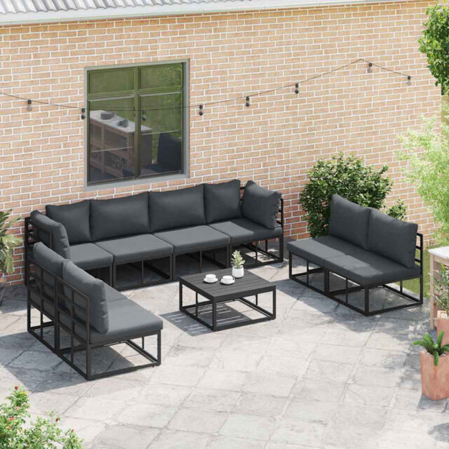 Garden Sofa Set With Cushion 8 Pcs Black Aluminium