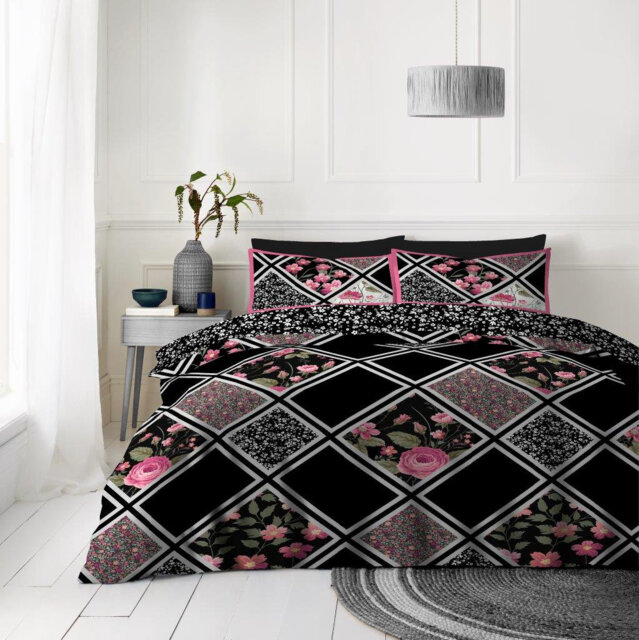 Soft Printed Polycotton Bedding Set with Duvet Cover Matching Fitted Sheet and Pillowcases Cotton Blend Breathable Bedding