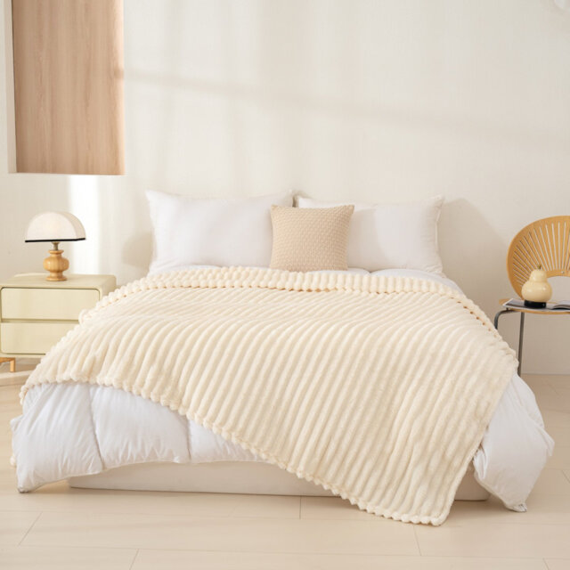 Striped Plush Lightweight Throw Blanket, Ultra Soft & Cozy for Sofa Couch Bed, Machine Washable