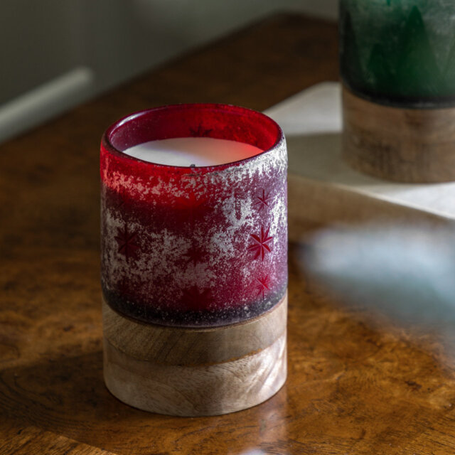 Scented Jar Candle with Solid Wood Holder