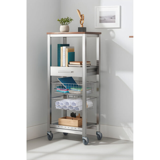 Onda 47cm W Stainless Steel Kitchen Trolley and with Locking Wheels