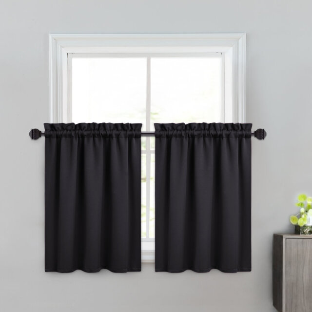 "Blackout Valance Kitchen Curtain – Short Thermal Room Darkening Rod Pocket Cafe Curtain, Noise Reducing & Light Blocking – Easy Care –26""*45""*2"