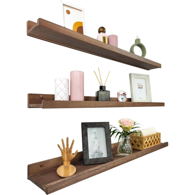 Floating Shelves For Wall Set 3 Different, Photo & Picture Ledge, Wall Storage Shelves With Lip, Kids Book Shelf, Shelves For Bedroom, Living Room, Ba