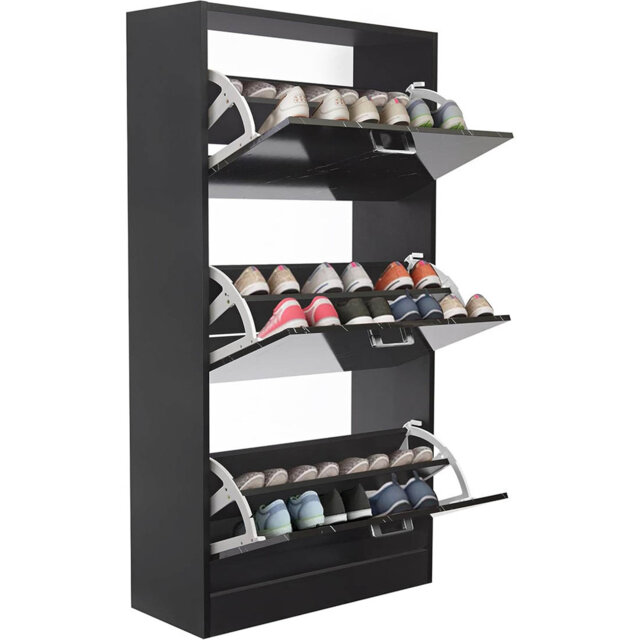 Shoe Cabinet with 3 Drawers, Pull Down Wooden Shoe Storage Organizer Cupboard Shoes Rack Cabinet Freestanding