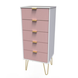 Beranda 5 Drawer Bedside Cabinet in White Matt & Bardolino Oak (Ready Assembled)