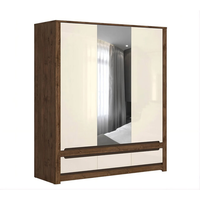Ruso 178 Cm Three Door Wardrobe With Mirror And 3 Drawers