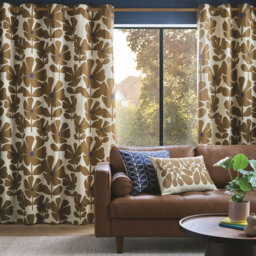 "Orla Kiely Wildflower Fully Lined Ready Made Floral Eyelet Curtains Coffee 66x72"""