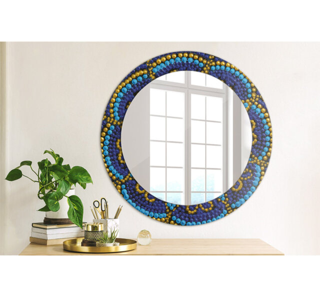 Huldar Round Glass Framed Wall Mounted Accent Mirror in Blue/Yellow