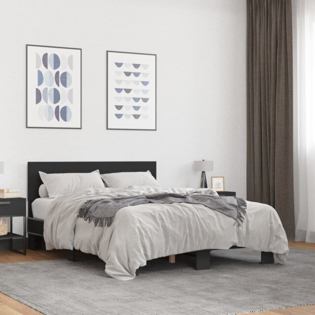 Latitude Run Bed Frame Brown Oak 140X200 Cm Engineered Wood And Metal