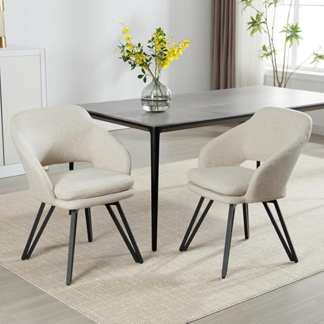 Wahson Dining Chairs Set of 2 in Chenille Corner Chairs Upholstered Swivel Leisure Chairs with Armrest for Kitchen Living Room, Grey