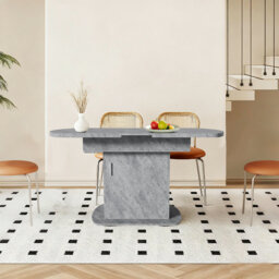 Extendable Oval Dining Table with Storage, 112/130 cm Length, Modern Minimalist Space-Saving Table in Cement Grey