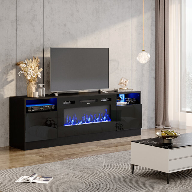 Borofsky Recessed Electric Fireplace TV Stand with Closed Storage