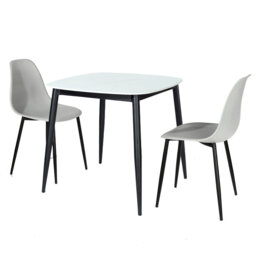 Aspen Gloss White Sintered Stone Square Table with 2 Curve Plastic Chairs - Modern Dining Set
