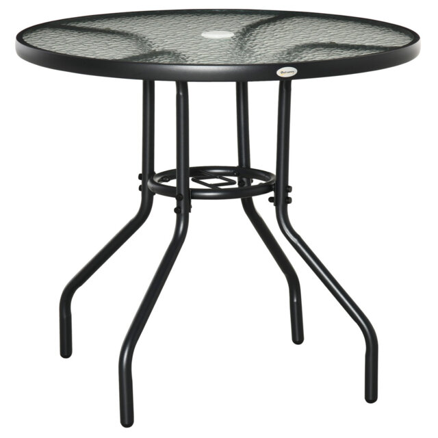 Round Tempered Glass Steel Outdoor Bistro Table - 80 cm W 80 cm D
