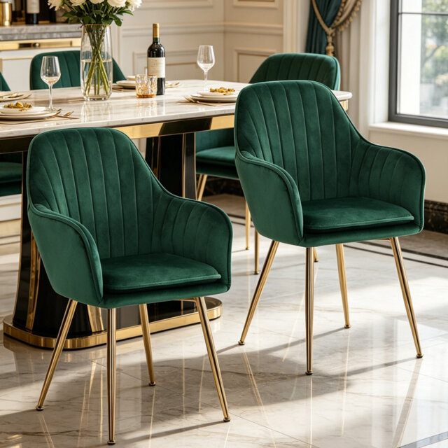 46cm H Velvet Upholstered Upholstered Back Side Chair in Green