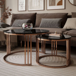 LORI 2-in-1 Coffee Table Set – High-Gloss Top and Copper Base