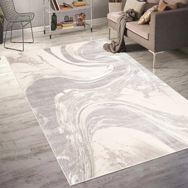 Modern Abstract Area Rug – 100% Polyester, Antistatic, Soil & Water Repellent, Colourfast Living Room Carpet