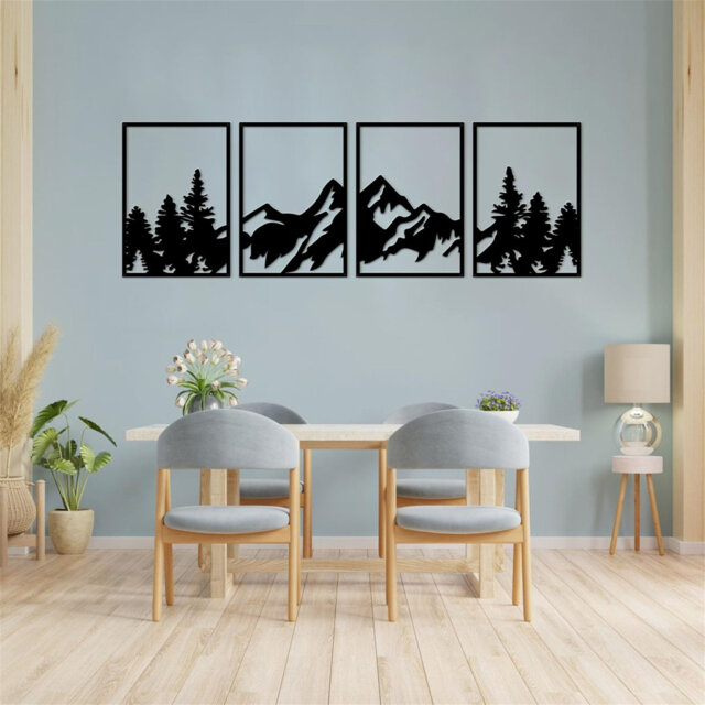 Metal Wall Art, Large Mountains Wall Decor, Forest Decorative Painting Suitable For Living Room, Bedroom, Office, Indoor
