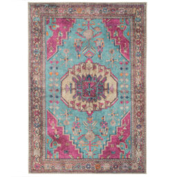 Machine Washable Teal Pink Contemporary Maximalist Distressed Living Room Area Rug
