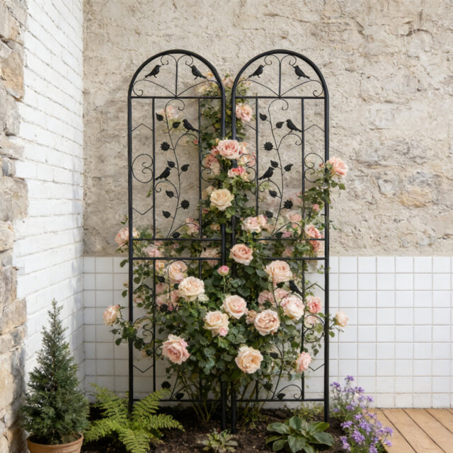 2 Pack 182×50cm Garden Trellises Black Metal Coated Rustproof Trellis For Climbing Plants Outdoor Roses Vegetables Vines Cucumbers