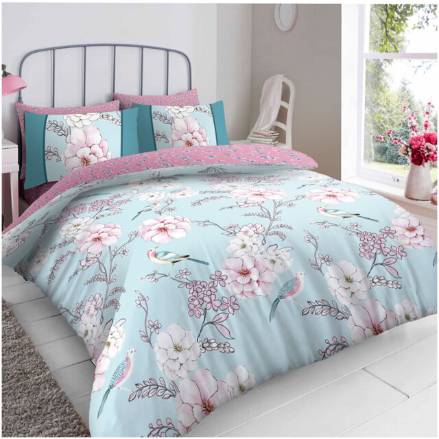 Polycotton Floral Duvet Cover With Matching Pillowcase Set, Yarn Bedding Set, Single Double King