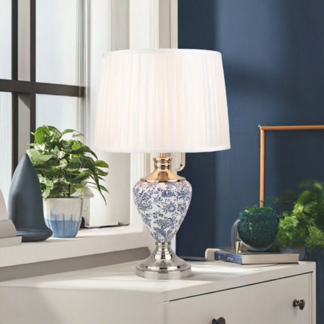 Edie 57cm Toile de Jouy Vintage Style Table Lamp