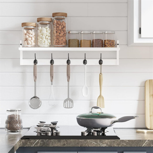 Wall Coat Rack With Hooks Entryway Shelf Featuring 5 Dual Hooks, Farmhouse Style Coat Rack With Shelf For Bathroom, Living Room, Bedroom, Kitchen Deco