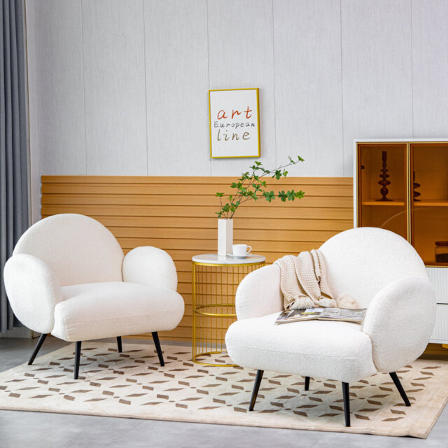 Accent Sherpa Chair Comfy Modern Living Room Chair Fabric Mid Century Bedroom Chair With Legs Arm Chair For Reading Bedroom Single