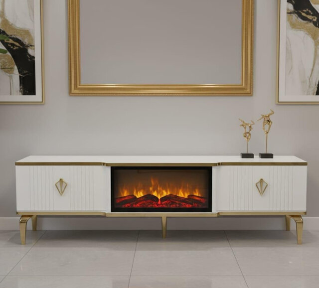 Realistic Flame Effect TV Unit - Realistic Fire Effect TV Cabinet - Fire Insert TV Stand 160x40x50cm - Remote controlled fireplace effect TV unit