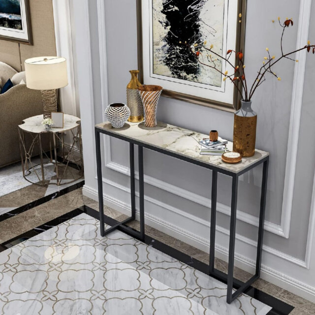 White Marble Top Console Table 100cm High for Living Room