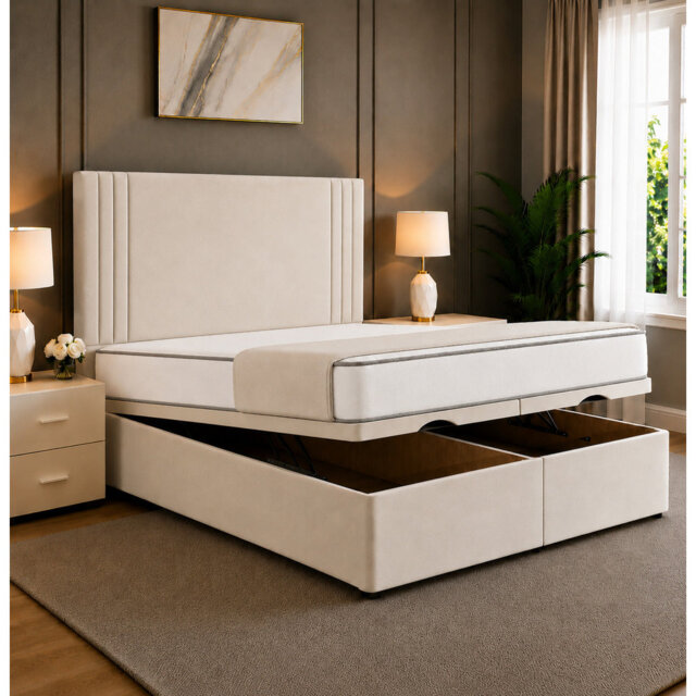 Elara Divan Ottoman Storage Bed Frame with Floor Standing Tufted Panel Headboard