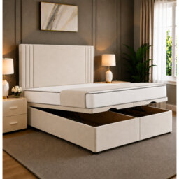 Elara Divan Ottoman Storage Bed Frame with Floor Standing Tufted Panel Headboard