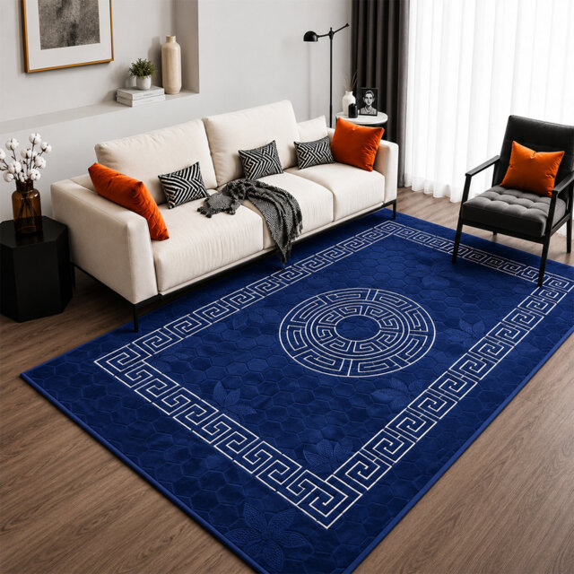 Vibe Large Area Rug Greek Design Carpet With PVC Backing Non-Slip Rug For Living Room, Hallway, Bedroom & Indoor/Outdoor Spaces