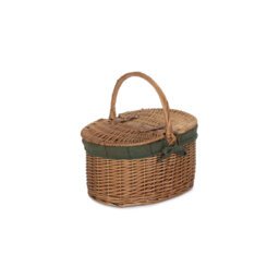 Wicker Empty Lidded Lined Oval Picnic Basket Hamper