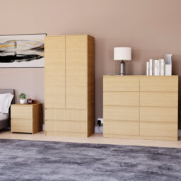 Cunha 3 Piece Bedroom Set (2 Drawer Large Bedside Chest, 8 Drawer Chest, 2 Door 2 Drawer Wardrobe), (5)