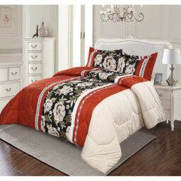 Red Trendy Printed Bedspread Floral Design Quilted with Pillow Shams