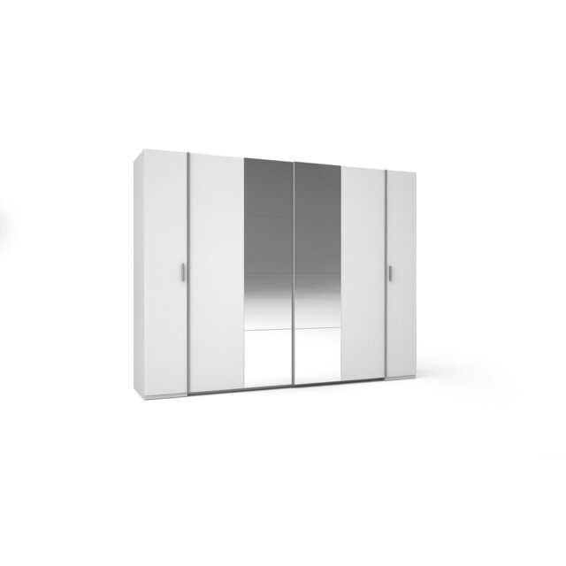 4-door wardrobe, white, with clothes rails, shelves and mirror