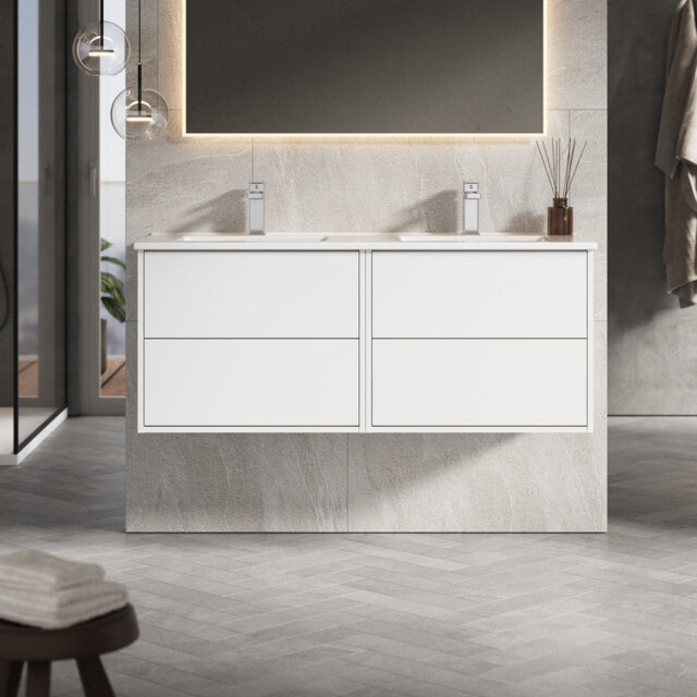 Roumena 1200mm Wallhung Vanity Unit With Lira Basin- Matt White