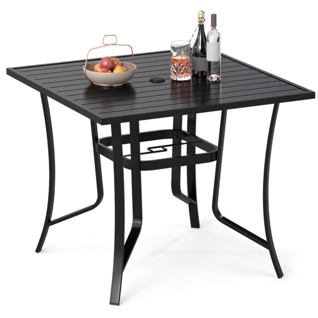 91CM Square Patio Bistro Table For 4 Outdoor Metal Dining Table With Umbrella Hole